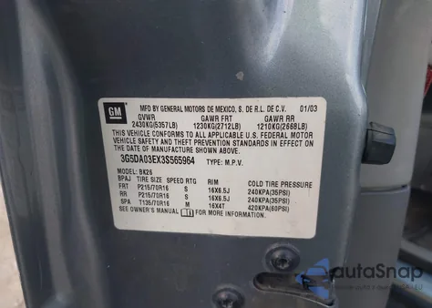 2003 Buick Rendezvous Cx from USA, damaged, VIN 3G5DA03EX3S565964